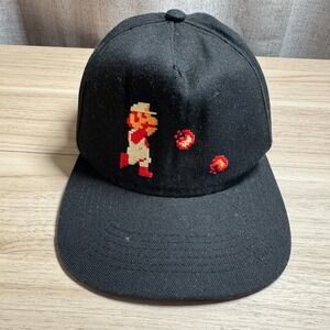 Nintendo Super Mario Bros Fire Mario Snapback Hat OS Black 8-Bit Retro Gaming